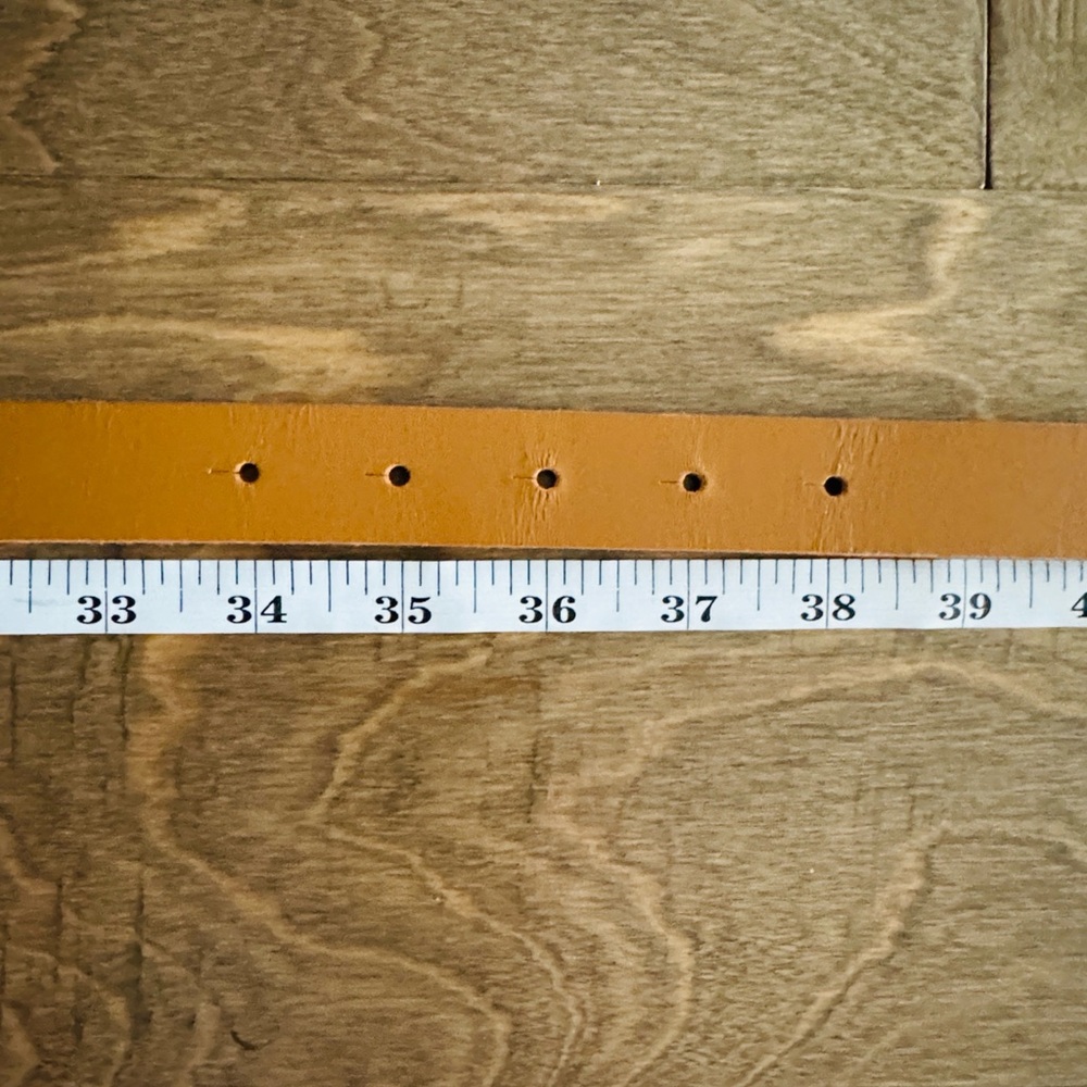 Anthropologie Linea Pelle Sculptural Buckle Leather Belt Honey Silver Size Large - Picture 10 of 10